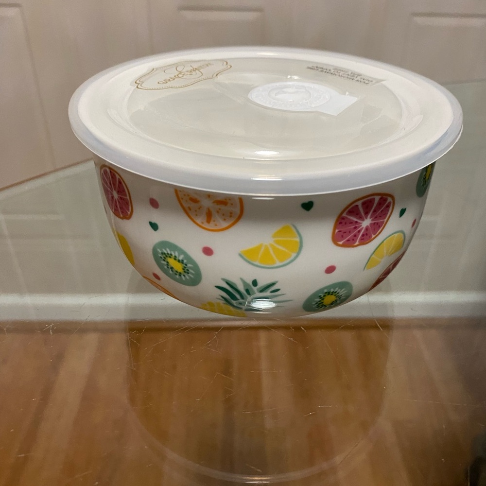 GRACE PANTRY Fruits Line Ceramic Storage Bowl w LID & DIAL VENT 5.5”